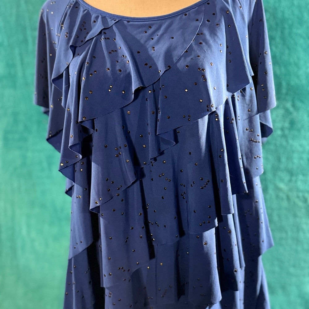 Element Blue Ruffled Tiered Top with Flutter Sleeves